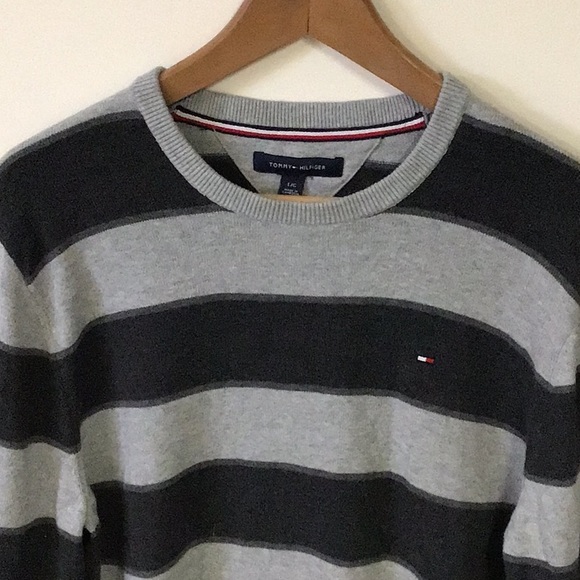 Tommy Hilfiger VGUC. Dark and light grey striped sweater, Cotton. Size L - Picture 1 of 11
